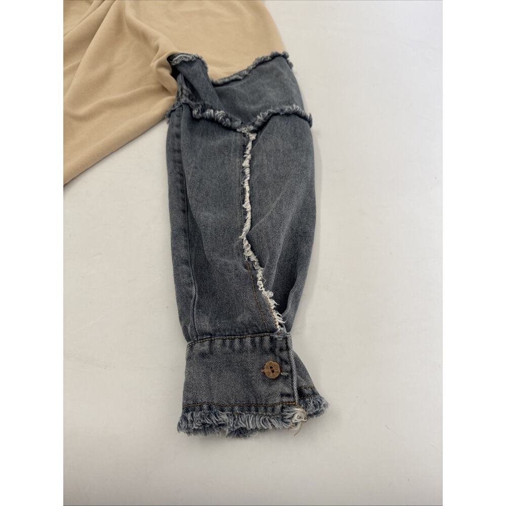Easel Pullover Sweater Boho Chic Oversized Casual Relaxed Small Denim Sleeves - Picture 11 of 12